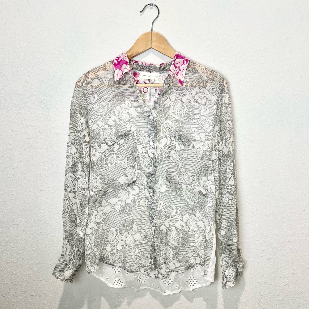 Johnny Was 4 Love And Liberty Silk Jasper Boho Top Embroidered Button Down XS